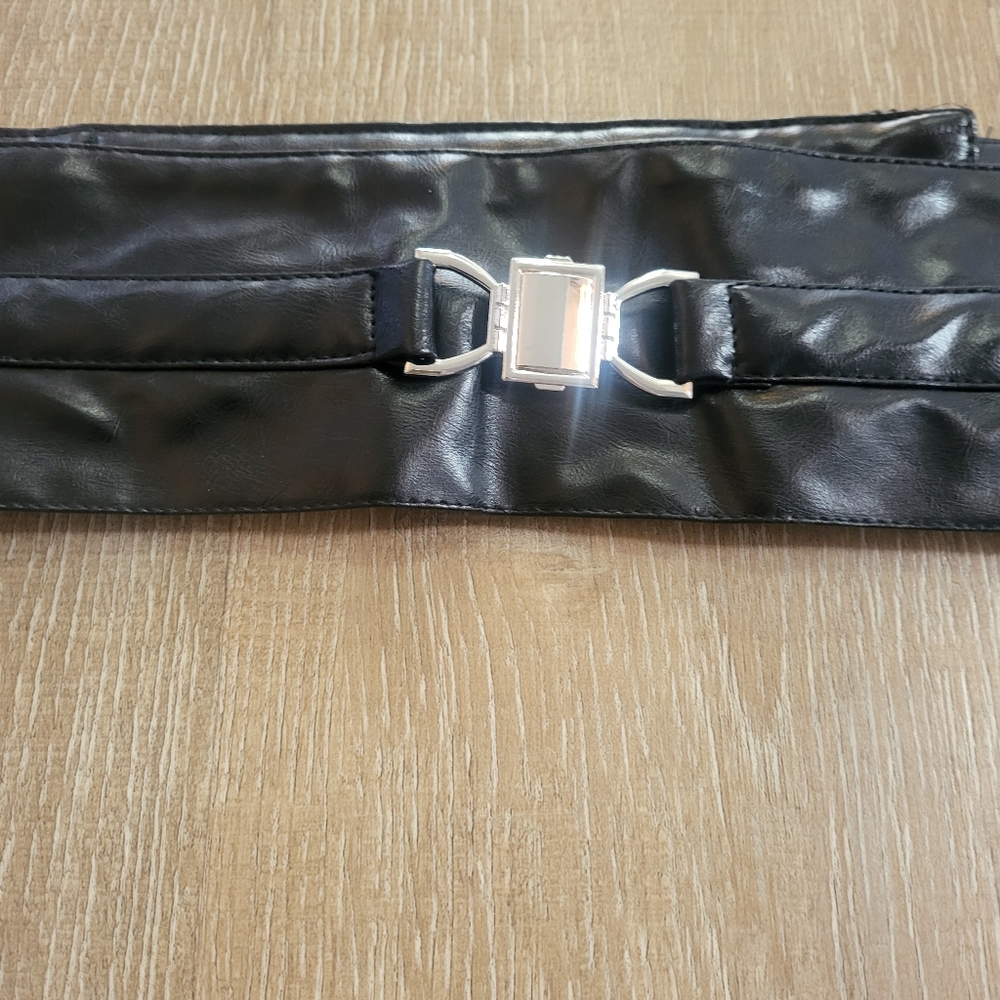 Faux Leather Belt with Silver Buckle 2XL